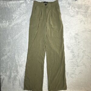 ASOS Design High Rise Wide Leg Pants Women 2 Tall Green Pleated Bouncy Flowy